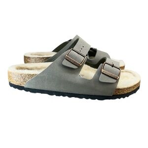 Birkenstock Arizona Shearling Stone Coin Grey Sandals Womens 11 Regular